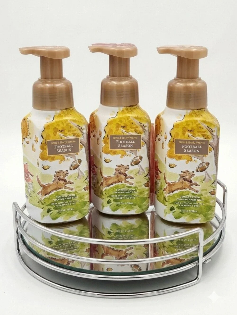 Bath & Body Works Football Season Foaming Hand Soap X3  Tan Pump With Dog Puppy
